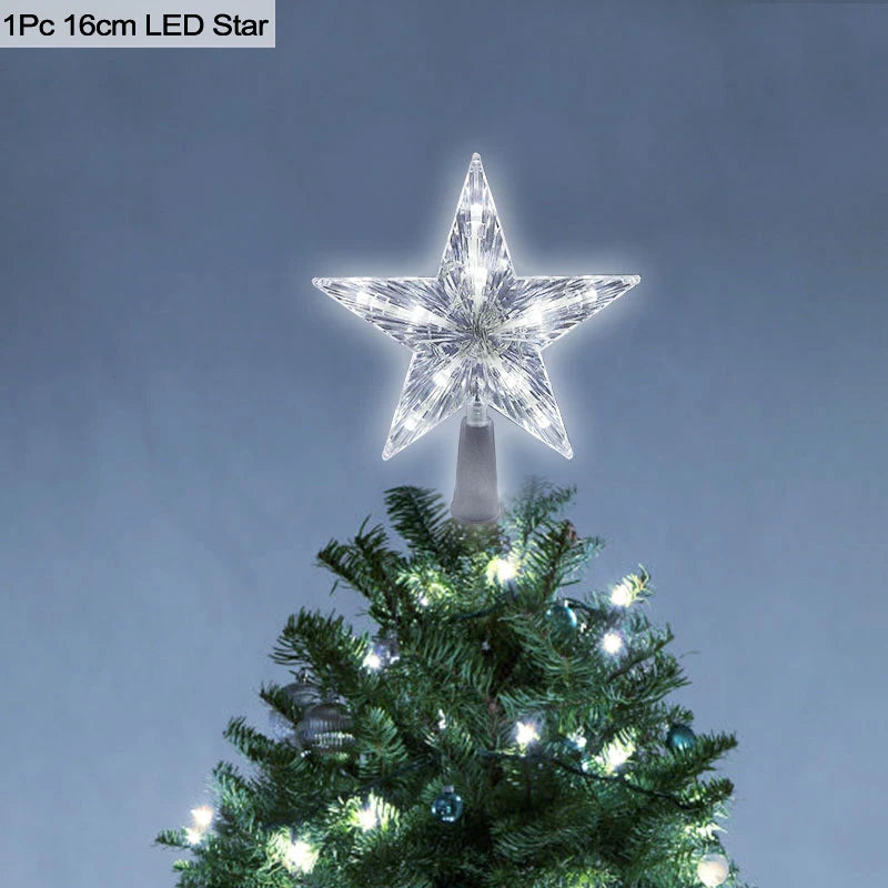 LED Light Up Christmas Tree Star Topper Xmas Tree Ornaments Lamp 2025 New Year Decorations For Home Navidad Natal Noel 2024