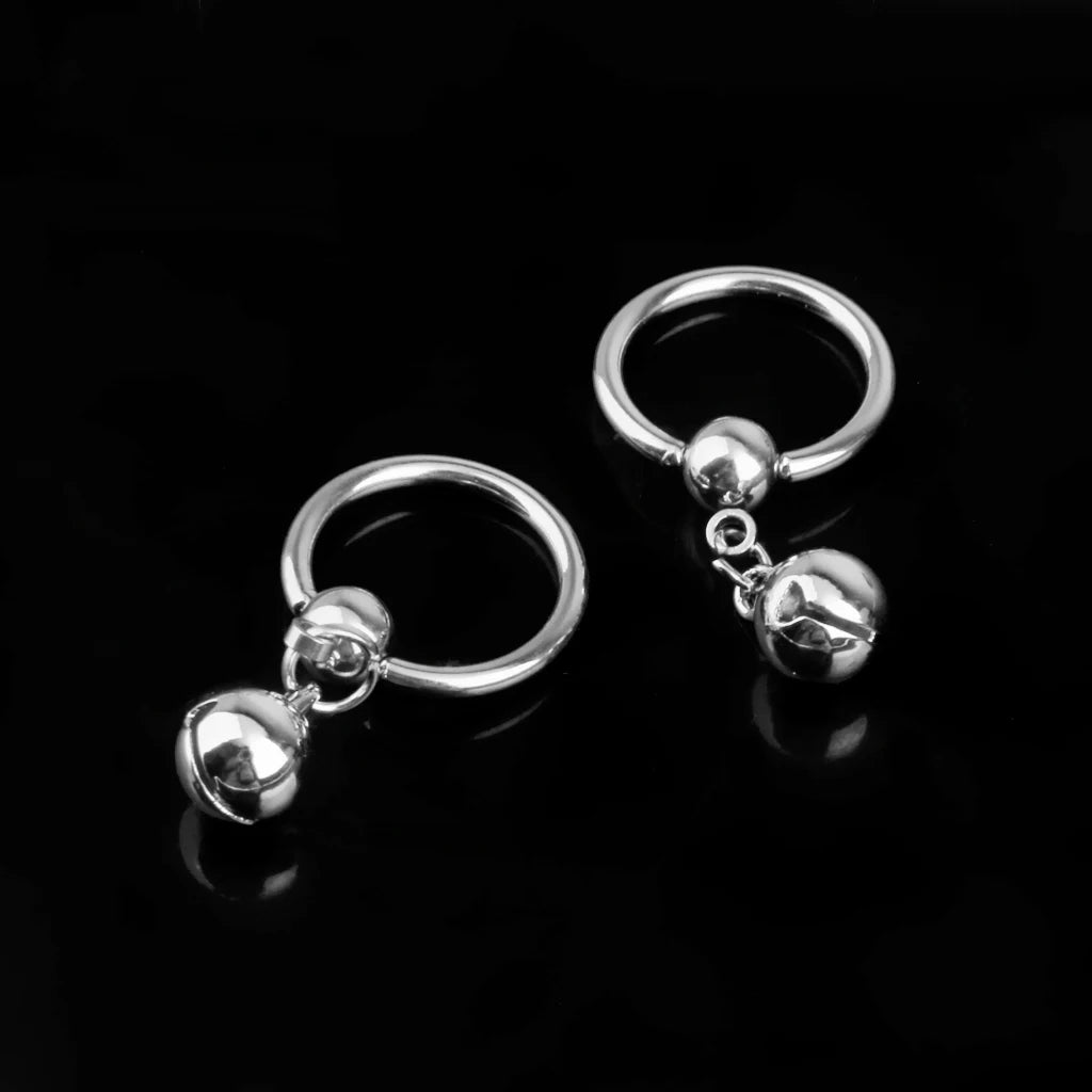 1 Pair 14G Stainless Steel Pendant Nipple Ring Body Piercing Bell Charm Novelty Design with Bell Charm Nipple Rings