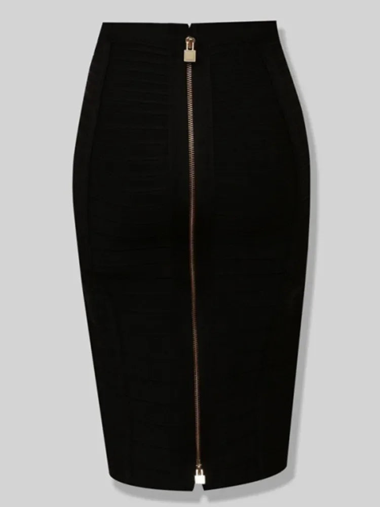 16 Colors Women Sexy Zipper Black Red Pink Bandage Skirt  XL XXL Elastic Bodycon Summer Pencil Skirt 58cm
