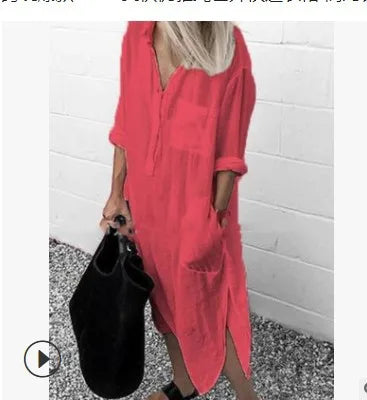 Cotton Linen Maxi Dress for Women 2023 Spring Summer Casual Long Sleeve Shirt Dress Oversized Female Clothing Y2K Vestido Robe