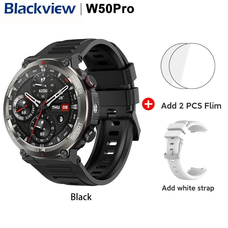 [World Premiere] Blackview W50 Pro Smartwatch 1.45" Display IP68 Bluetooth PhoneCall Flashlight 960mAh Battery Rugged Smartwat