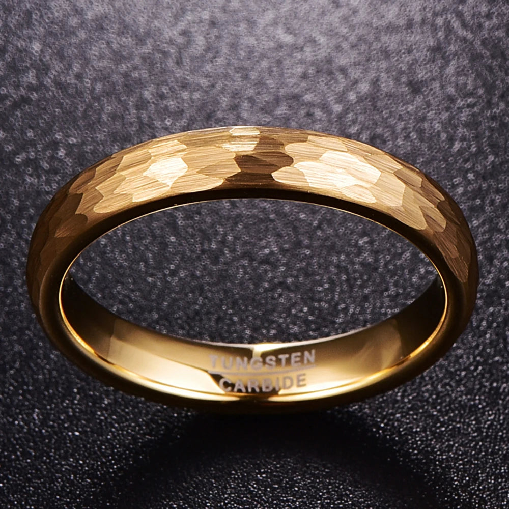 NUNCAD 6mm 4mm 18k Gold Plated Hammered Tungsten Carbide Ring Domed Comfort Fit Engagement Ring Size 5-12 T070R T071R