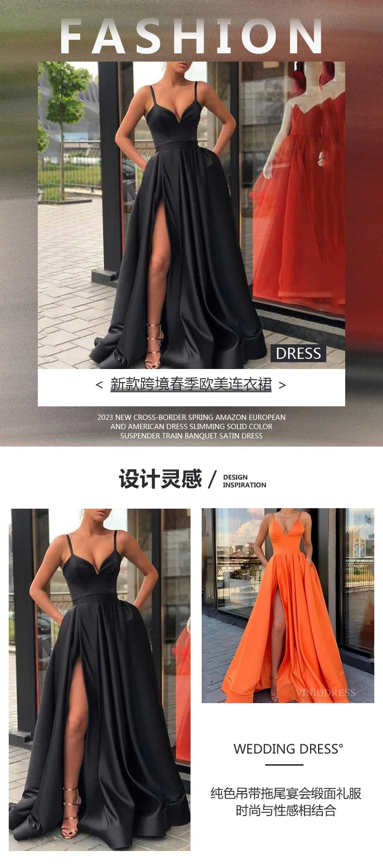 2025 Women's Evening Wedding Party Dress Solid Elegant Side Slit A-Line Satin Sleeveless Straps Banquet Maxi Long Dress Vestidos