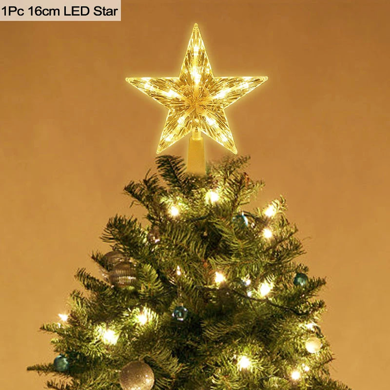 LED Light Up Christmas Tree Star Topper Xmas Tree Ornaments Lamp 2025 New Year Decorations For Home Navidad Natal Noel 2024