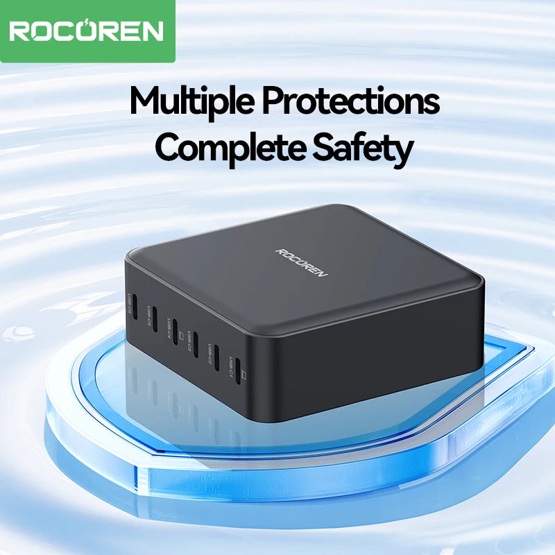 Rocoren 150W 6 in 1 Multi Port USB Type C High Speed Charger Fast Charging Dock Desktop Charger Power Station For iPhone Samsung