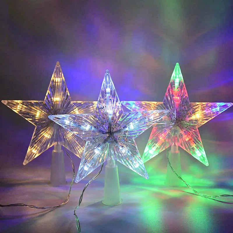 LED Light Up Christmas Tree Star Topper Xmas Tree Ornaments Lamp 2025 New Year Decorations For Home Navidad Natal Noel 2024