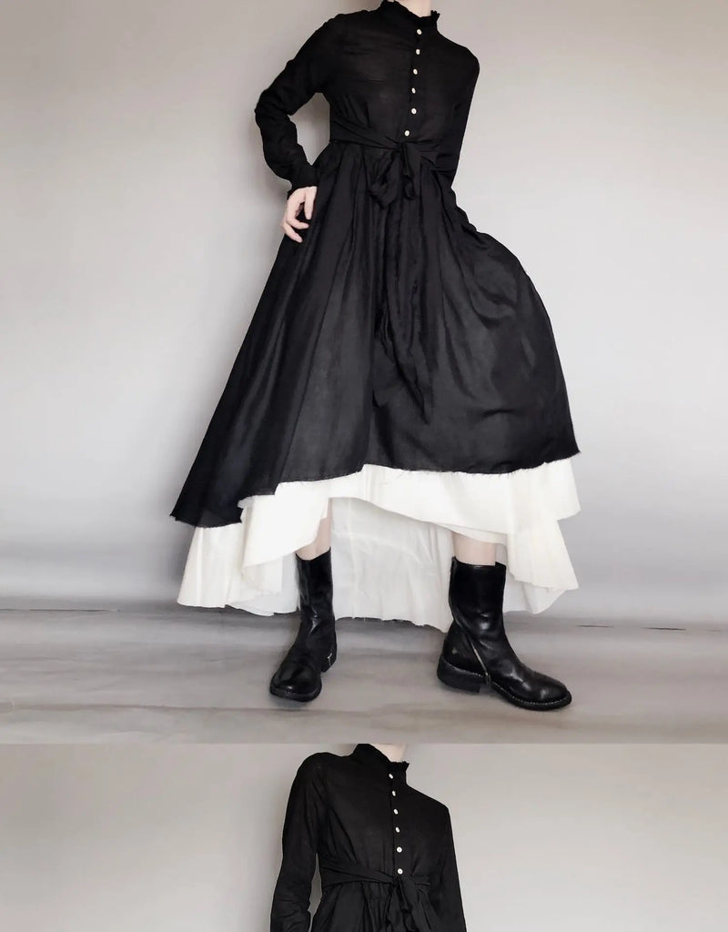 UMI MAO Dark Wind Retro Two-piece Spring Autumn Yohji Yamamoto Distressed Raw Edge Fluffy Mid-length Dress Thin Female  Y2K