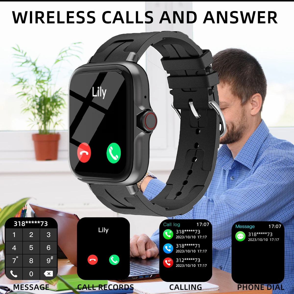 Men Women Smart Watch 1.83'' Waterproof  Fitness Sports Watch Answer Call Sleep Sport Pedometer Information Alerts Smartwatch