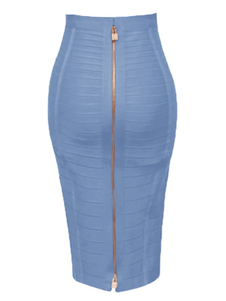 16 Colors Women Sexy Zipper Black Red Pink Bandage Skirt  XL XXL Elastic Bodycon Summer Pencil Skirt 58cm