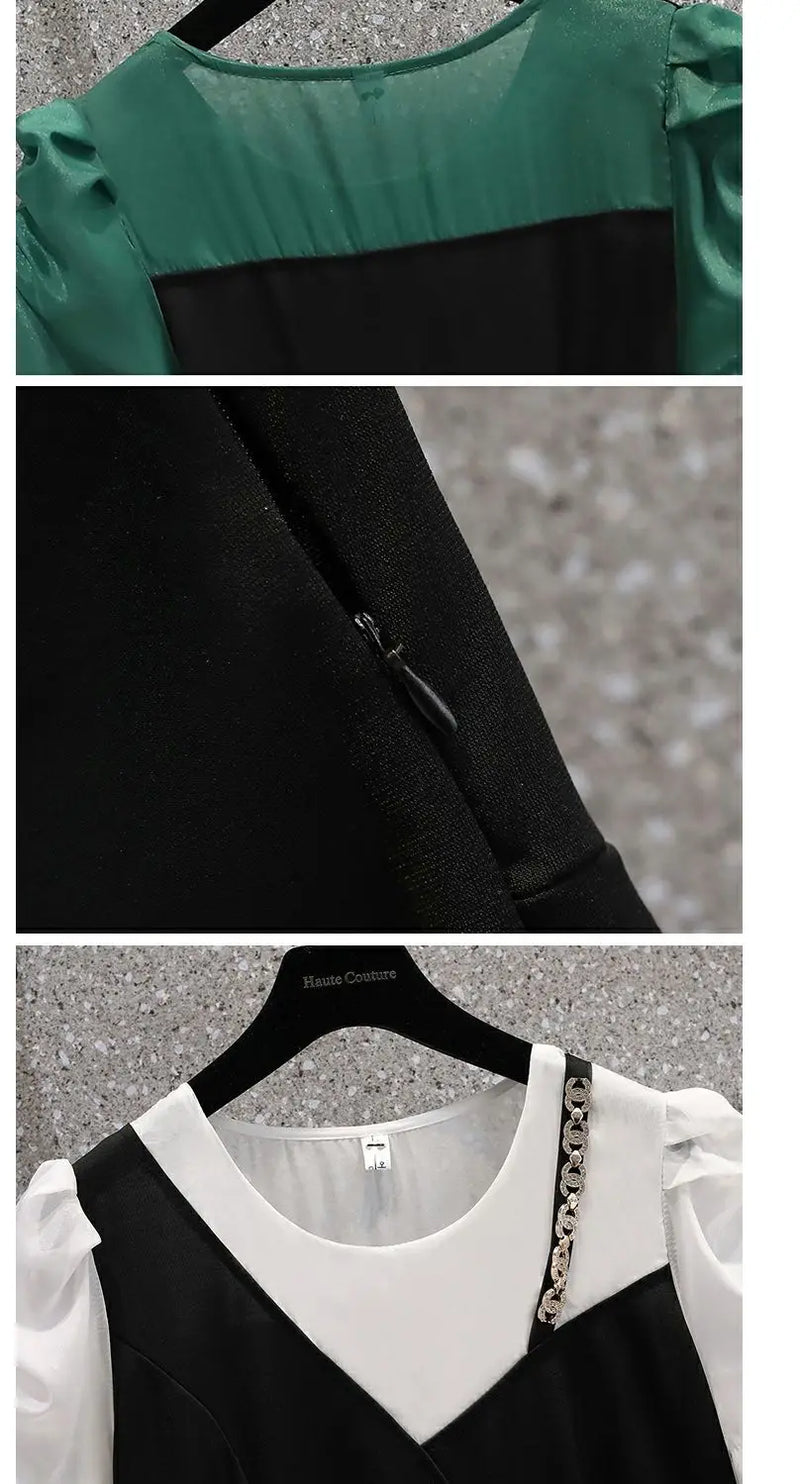 Korean Elegant Summer Dress 2025 New All-match Midi Skirt Women's Fashion Chic Irregular Slim T-Shirt Fake Two Piece Dresses