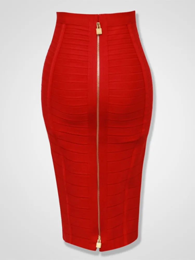 16 Colors Women Sexy Zipper Black Red Pink Bandage Skirt  XL XXL Elastic Bodycon Summer Pencil Skirt 58cm