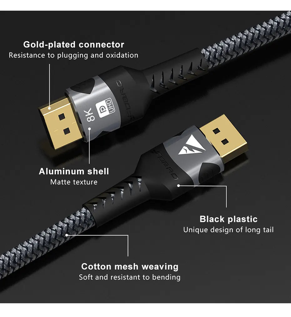 Displayport 1.4 Cable 8K 60Hz 4K 144Hz 2K 165Hz Audio Video PC Game DP Cable Display Port For TV Laptop Monitor