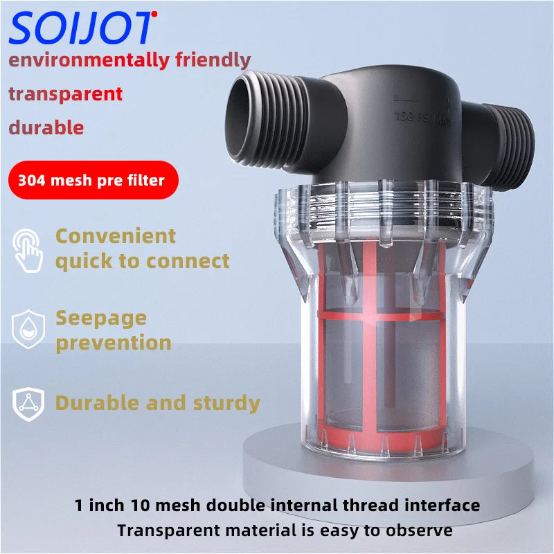 1inch external thread filter, 25 water pipes, 304 stainless steel filter, pre filter, tap water pipe filter, plastic transpare