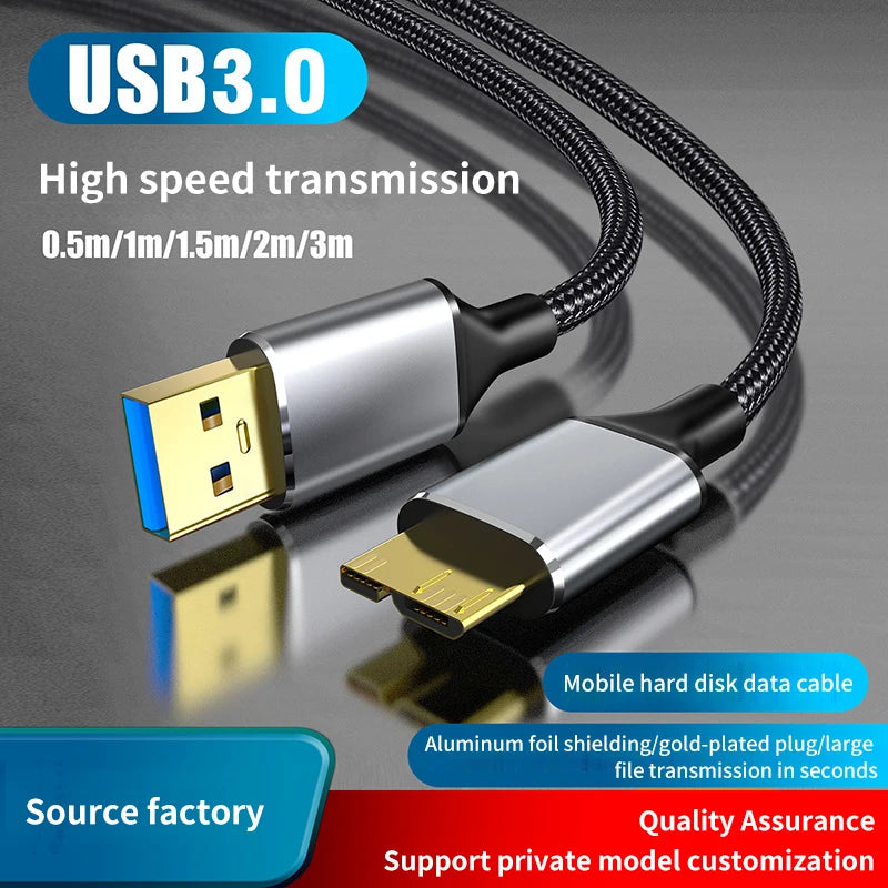 USB 3.0 Type A  to Micro B Connector Cable 5Gbps 3A Fast Data Sync Cord USB C to Micro B Adapter External Hard Drive Disk Cable