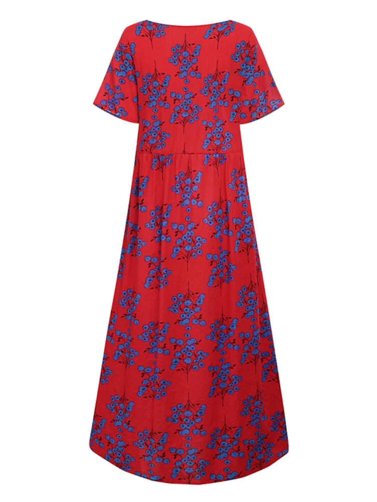 Oversized Womens Floral Sundress ZANZEA 2023 Kaftan Printed Summer Dress Short Sleeve Maxi Vestidos Female Casual Robe Femme
