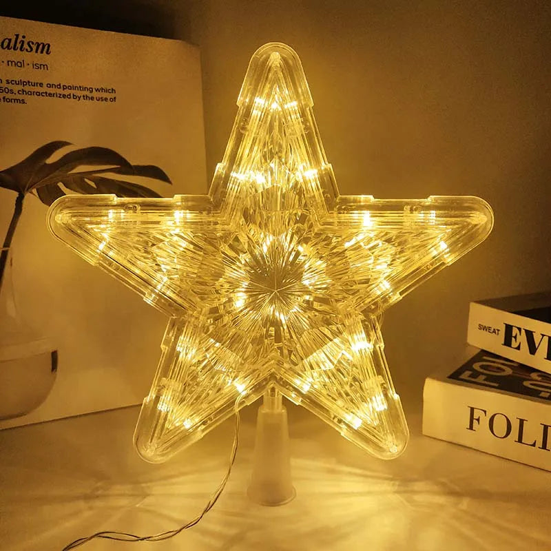 LED Light Up Christmas Tree Star Topper Xmas Tree Ornaments Lamp 2025 New Year Decorations For Home Navidad Natal Noel 2024