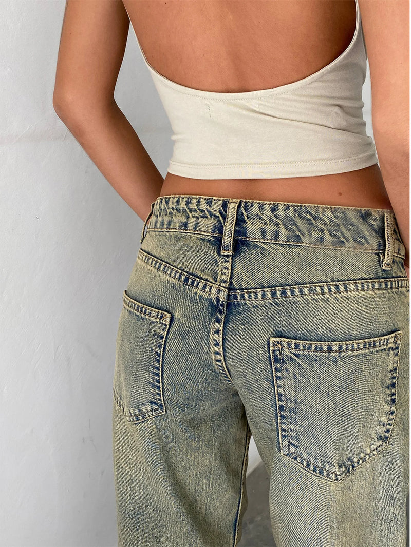 Jeans Women Denim Wide Leg Pant Floor Length Pants Splice Loose Casual Pockets High Waist Straight Trousers Autumn Winter