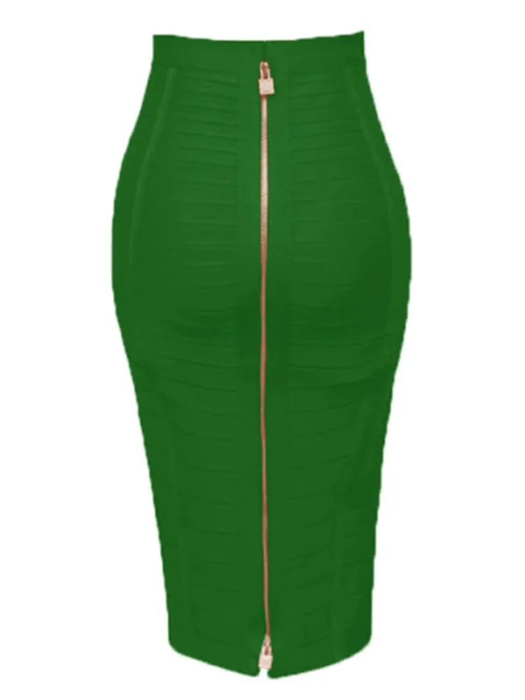 16 Colors Women Sexy Zipper Black Red Pink Bandage Skirt  XL XXL Elastic Bodycon Summer Pencil Skirt 58cm