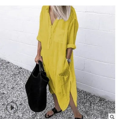 Cotton Linen Maxi Dress for Women 2023 Spring Summer Casual Long Sleeve Shirt Dress Oversized Female Clothing Y2K Vestido Robe