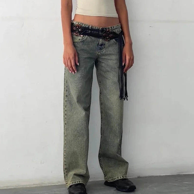 Women Y2K Wide Leg Denim Pants Baggy Low Waist Boyfriend Jeans Casual Vintage Loose Fit Jeans Trousers Cyber Grunge Streetwear