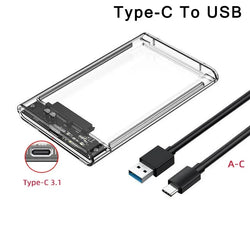 2.5 Inch SATA SSD External Hard Drive Case USB 3.0/Type C HDD Enclosure with 5Gbps Transfer Speed Clear Harddisk Boxs Hdd Case