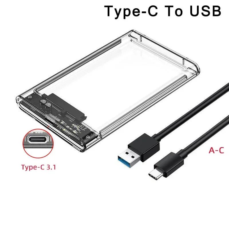 2.5 Inch SATA SSD External Hard Drive Case USB 3.0/Type C HDD Enclosure with 5Gbps Transfer Speed Clear Harddisk Boxs Hdd Case