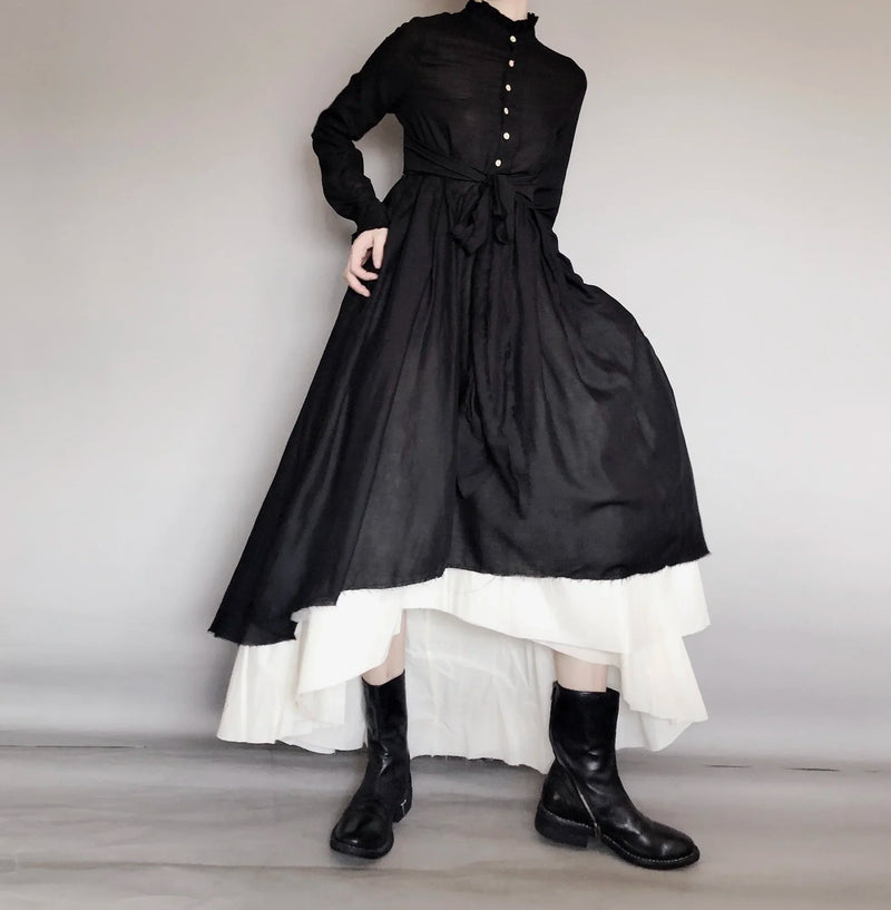 UMI MAO Dark Wind Retro Two-piece Spring Autumn Yohji Yamamoto Distressed Raw Edge Fluffy Mid-length Dress Thin Female  Y2K