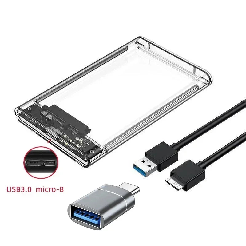 2.5 Inch SATA SSD External Hard Drive Case USB 3.0/Type C HDD Enclosure with 5Gbps Transfer Speed Clear Harddisk Boxs Hdd Case