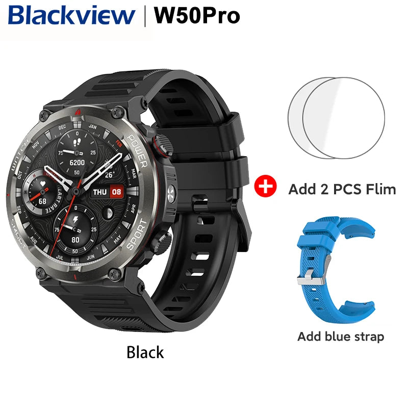 [World Premiere] Blackview W50 Pro Smartwatch 1.45" Display IP68 Bluetooth PhoneCall Flashlight 960mAh Battery Rugged Smartwat