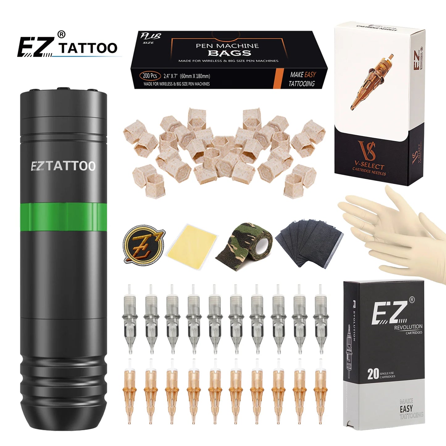 EZ Tattoo Kits Caster Wireless Cartridge Tattoo Machine pen with 40pcs EZ Cartridge Tattoo Needles for Tattoo Permanent Makeup