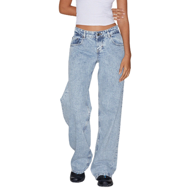 Women Casual Low Rise Jeans Fashion Loose Straight Leg Denim Pants with Pockets for Summer Spring