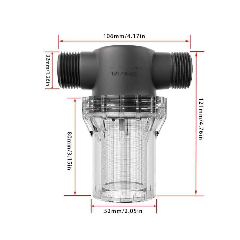 1inch external thread filter, 25 water pipes, 304 stainless steel filter, pre filter, tap water pipe filter, plastic transpare