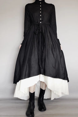 UMI MAO Dark Wind Retro Two-piece Spring Autumn Yohji Yamamoto Distressed Raw Edge Fluffy Mid-length Dress Thin Female  Y2K