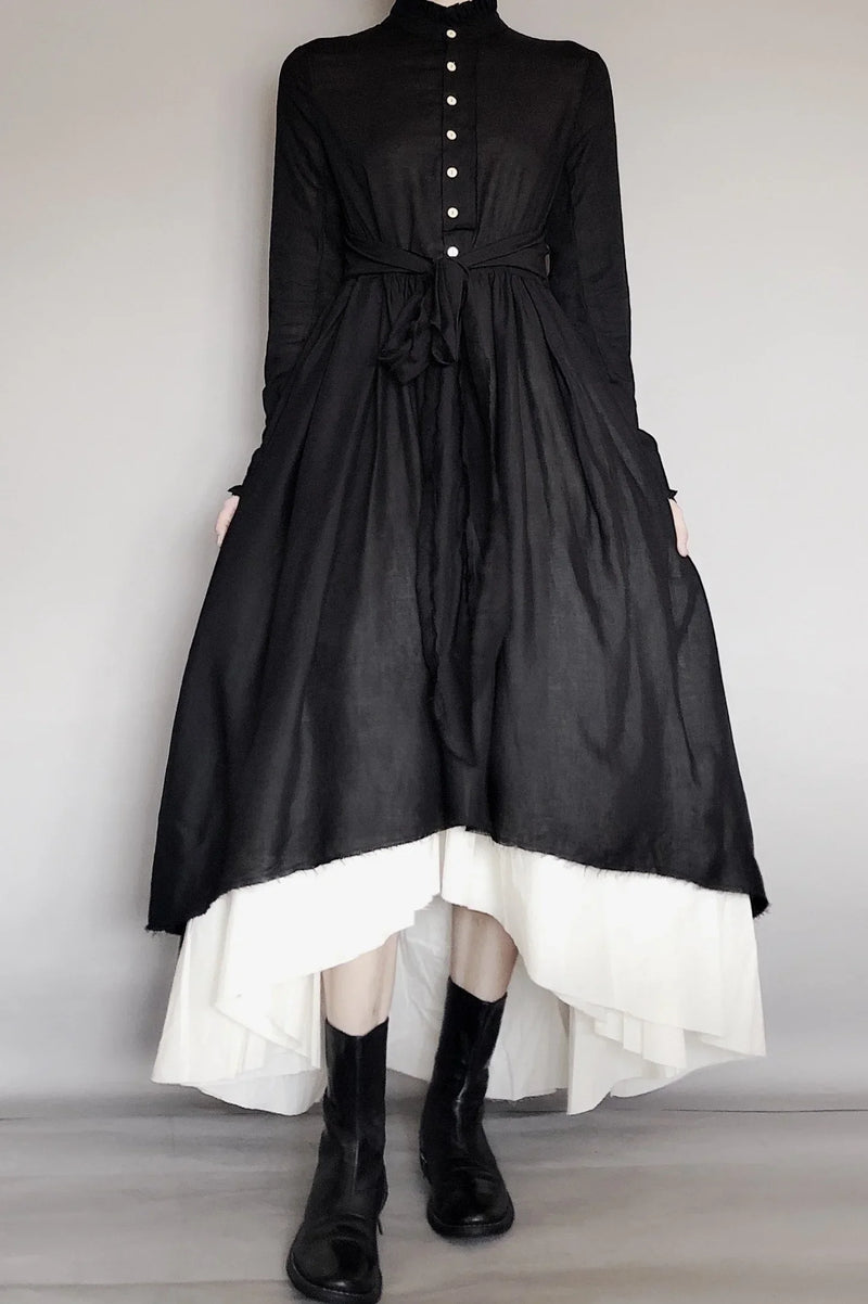 UMI MAO Dark Wind Retro Two-piece Spring Autumn Yohji Yamamoto Distressed Raw Edge Fluffy Mid-length Dress Thin Female  Y2K
