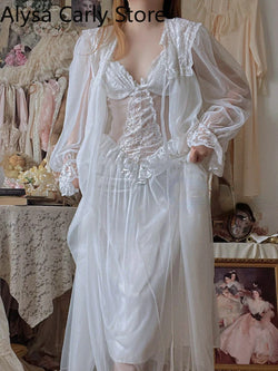 2022 Autumn White Fairy Vintage Sweet Dress Women Mesh Lace Sexy Casual Korean Dress Female Patchwork Designer Princess Dresses