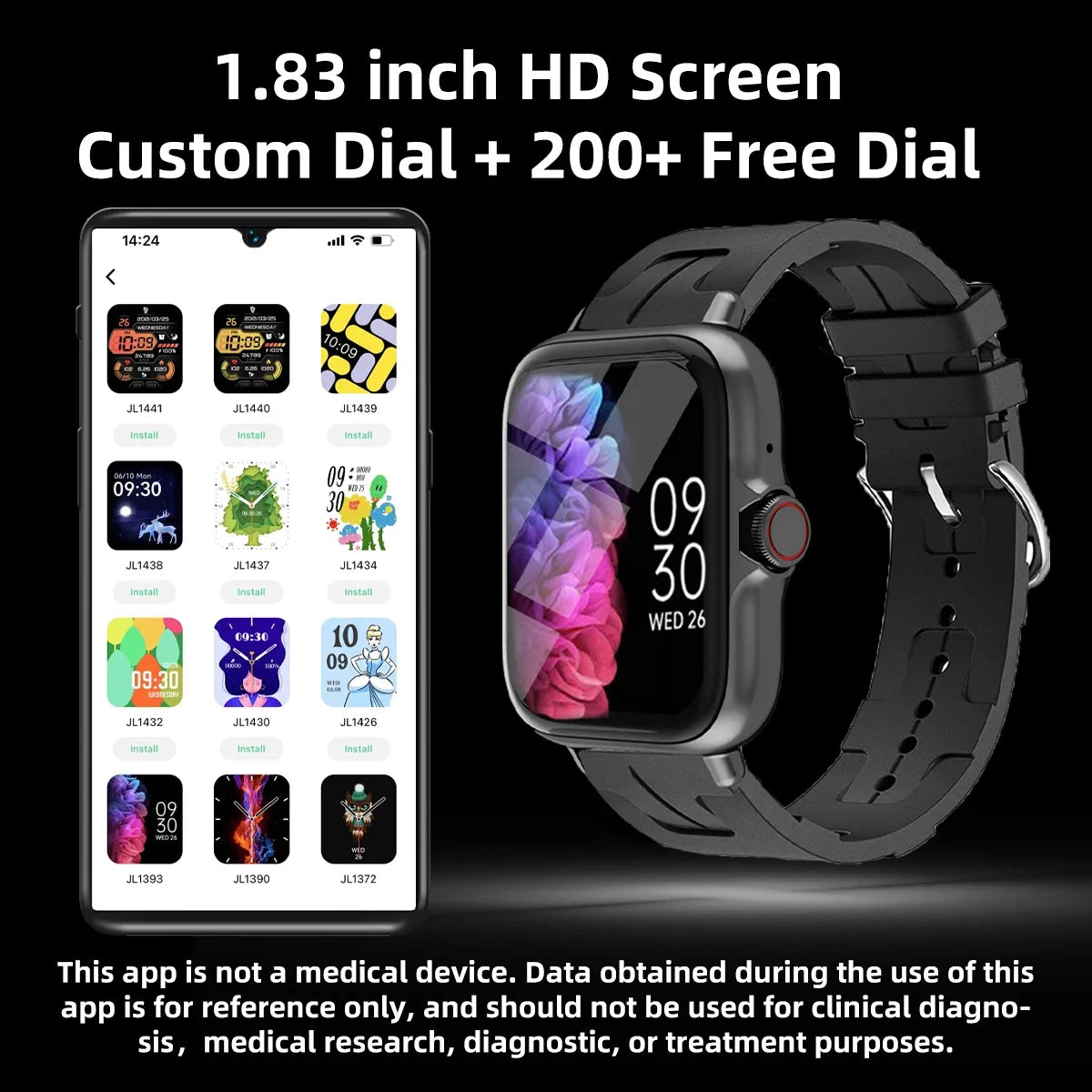 Men Women Smart Watch 1.83'' Waterproof  Fitness Sports Watch Answer Call Sleep Sport Pedometer Information Alerts Smartwatch