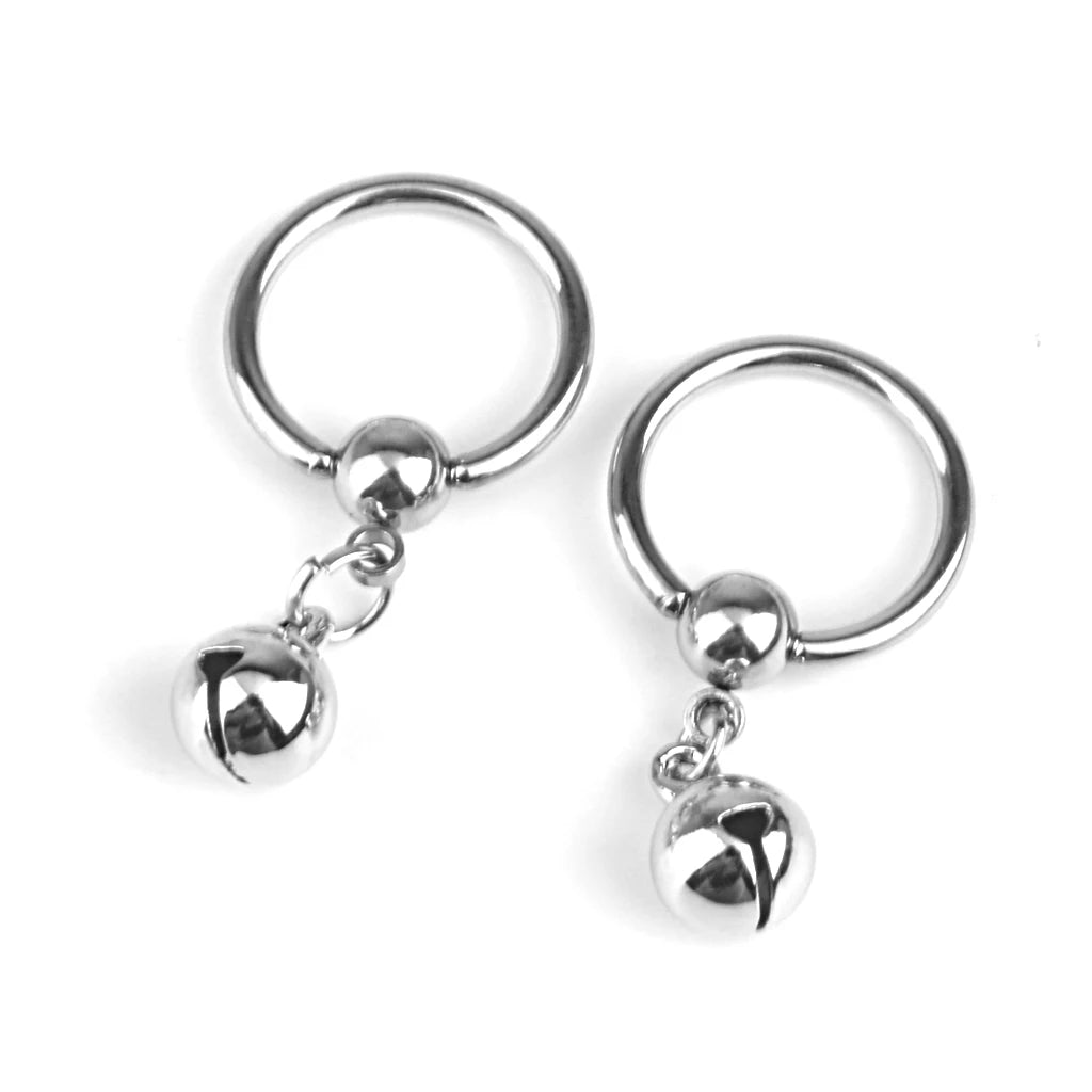 1 Pair 14G Stainless Steel Pendant Nipple Ring Body Piercing Bell Charm Novelty Design with Bell Charm Nipple Rings