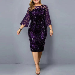 2022 Women Shiny Party Dresses M-5XL Size Evening Clothing O Neck Lace Short Sleeve Sheath Vintage Sequin Wedding Dress Ladies