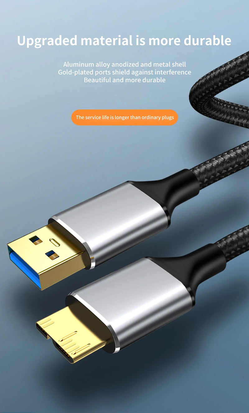 USB 3.0 Type A  to Micro B Connector Cable 5Gbps 3A Fast Data Sync Cord USB C to Micro B Adapter External Hard Drive Disk Cable
