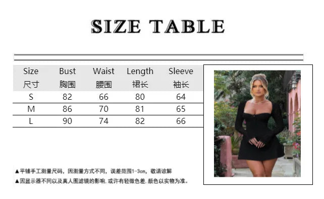 Spring and Autumn Sexy Lace Mini Dress Women's Long Sleeve Square Collar Bandage Bareback Tight Dress Slimming Party Vest