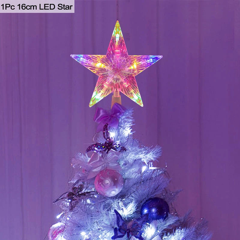 LED Light Up Christmas Tree Star Topper Xmas Tree Ornaments Lamp 2025 New Year Decorations For Home Navidad Natal Noel 2024