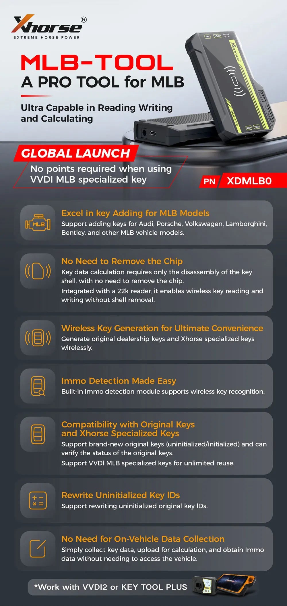 Xhorse VVDI MLB TOOL XDMLB0GL with Solder-free Adapter XDMLBPGL for Audi VW Touareg VVDI2/Key Tool Pad PLUS Programmer