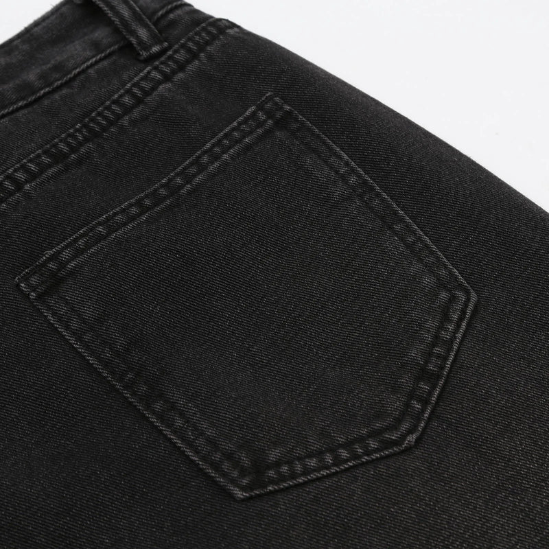 Retro Black Women Jeans Streetwear Straight Denim Pants Vintage Y2k Five Pockets Loose Trousers