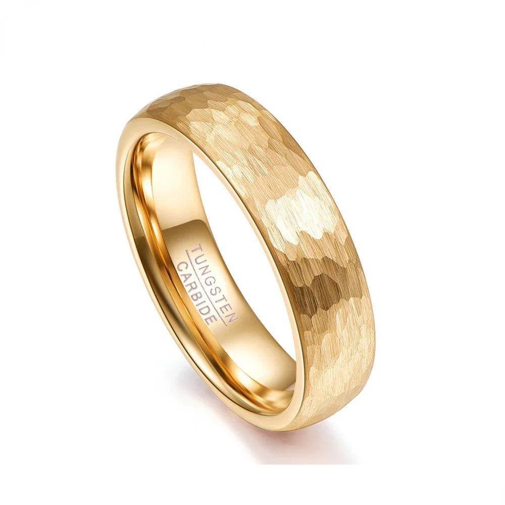 NUNCAD 6mm 4mm 18k Gold Plated Hammered Tungsten Carbide Ring Domed Comfort Fit Engagement Ring Size 5-12 T070R T071R