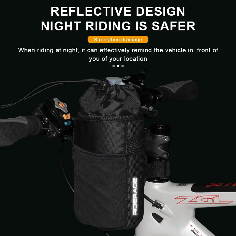 RIDERACE Bicycle Handlebar Bag Bike Water Bottle Carrier Pouch Portable MTB Road Cycling Insulated Kettle Bag Riding Equipment