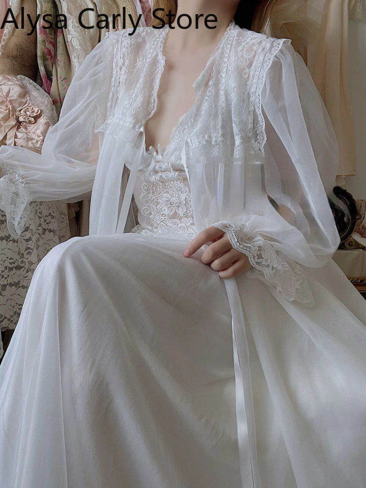 2022 Autumn White Fairy Vintage Sweet Dress Women Mesh Lace Sexy Casual Korean Dress Female Patchwork Designer Princess Dresses