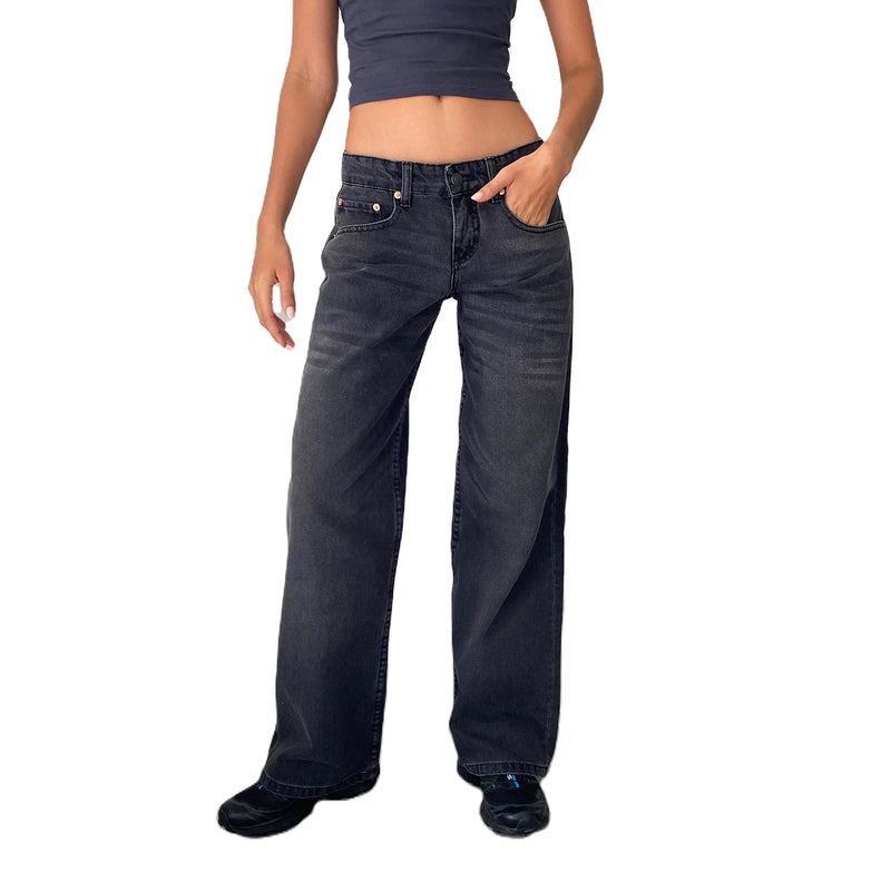 Women Casual Low Rise Jeans Fashion Loose Straight Leg Denim Pants with Pockets for Summer Spring