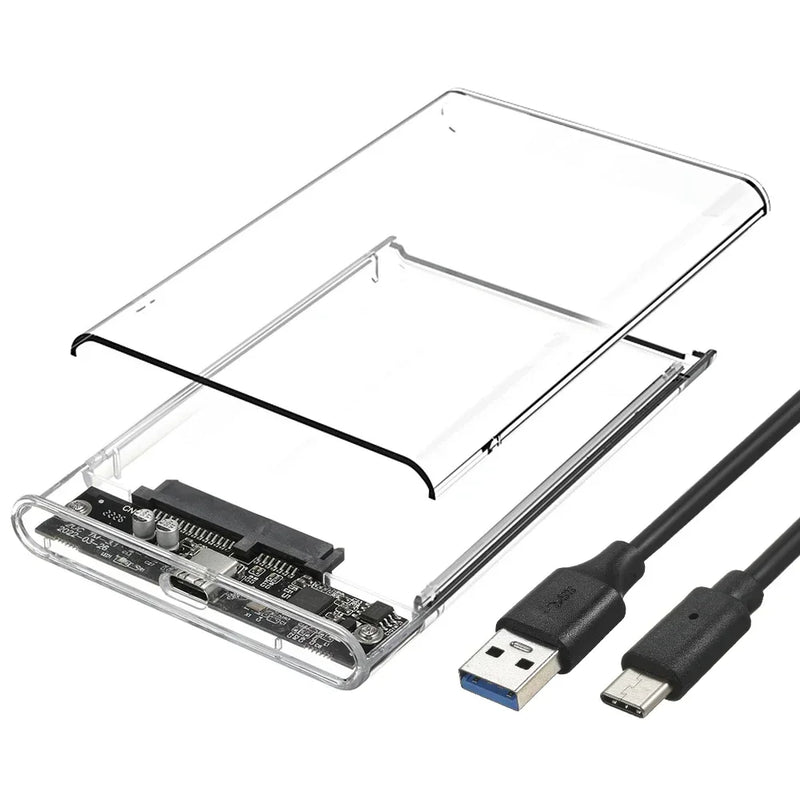 2.5 Inch SATA SSD External Hard Drive Case USB 3.0/Type C HDD Enclosure with 5Gbps Transfer Speed Clear Harddisk Boxs Hdd Case