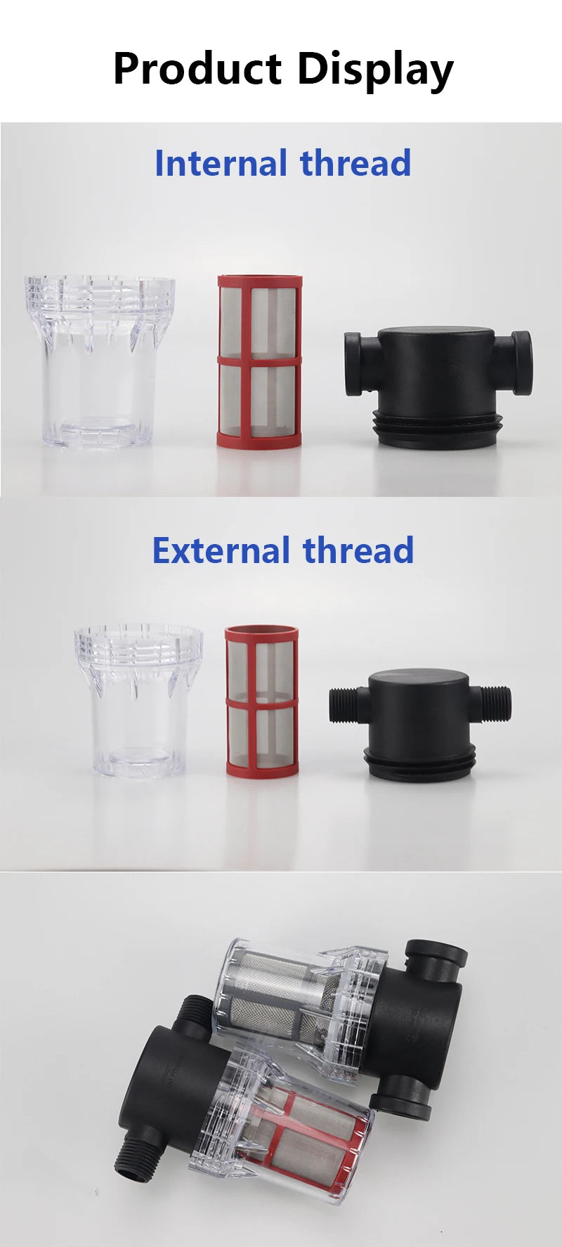 1inch external thread filter, 25 water pipes, 304 stainless steel filter, pre filter, tap water pipe filter, plastic transpare