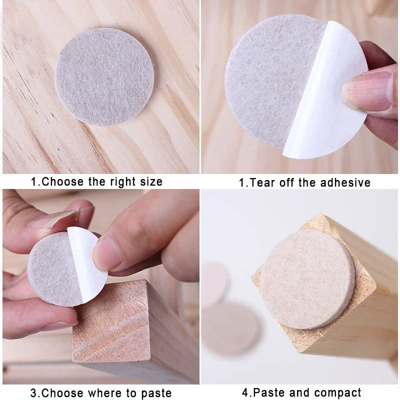 Self Adhesive Felt Chair Leg Pads, Floor Protectors, Furniture Legs, Table Leg Covers, Bottom Anti-Slip Pads, Beige, 3mm